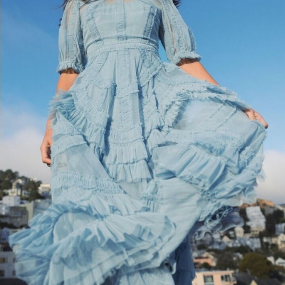 Mac Duggal Light Blue Ruffled Midi Dress *offers welcome